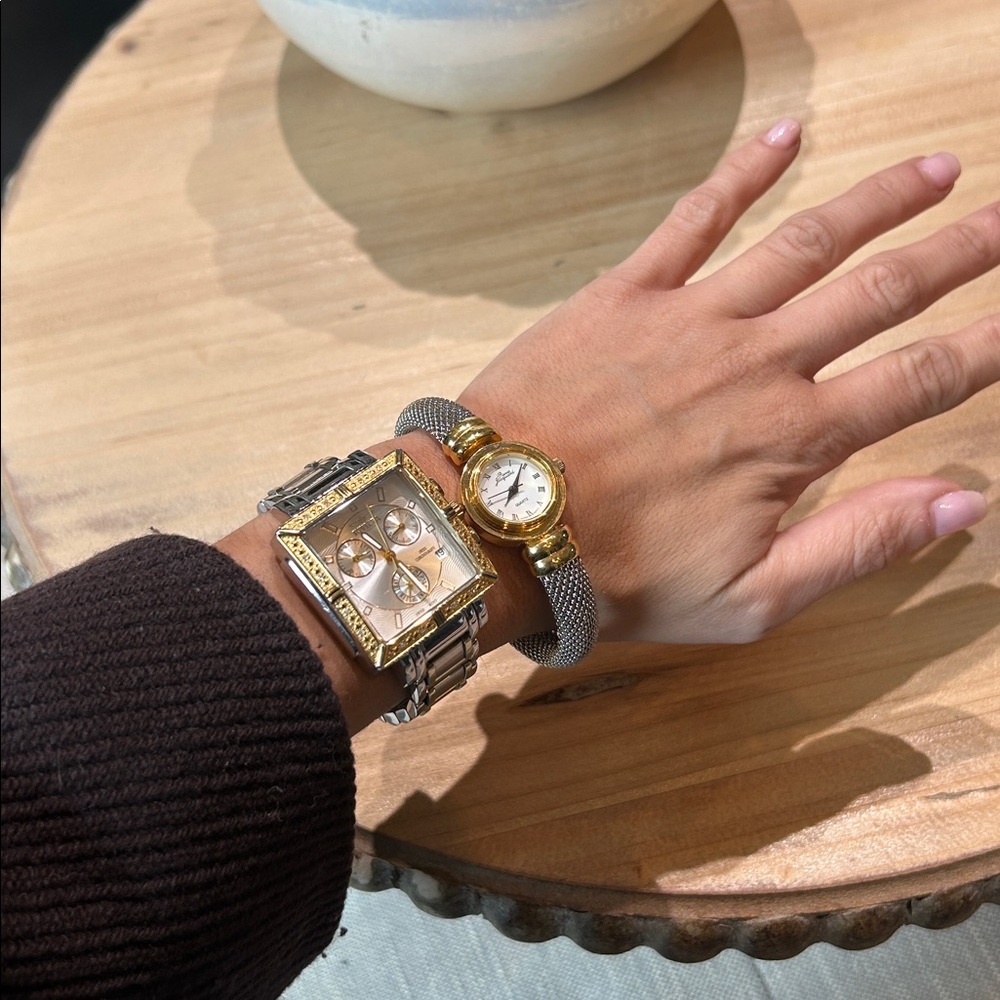 Pierre Jacquard Vintage Cuff Cable Knit Bracelet Watch Duo-Toned Silver/Gold - Picture 7 of 7